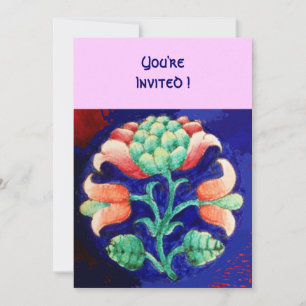 INVITATION FLEUR STYLISÉE/FLORAL ROSE ROUGE VERT ORANGE BLEU