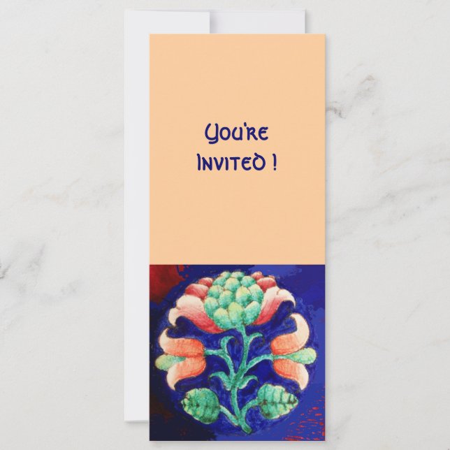 INVITATION FLEUR STYLISÉE/ROSE ROUGE VERT ORANGE BLEU FLORAL (Devant)