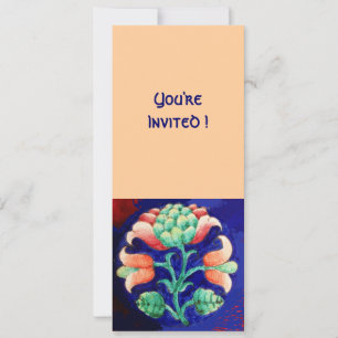 INVITATION FLEUR STYLISÉE/ROSE ROUGE VERT ORANGE BLEU FLORAL