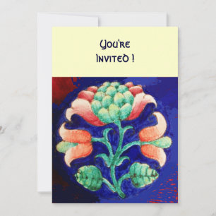 INVITATION FLEUR STYLISÉE/ROSE ROUGE VERT ORANGE BLEU FLORAL
