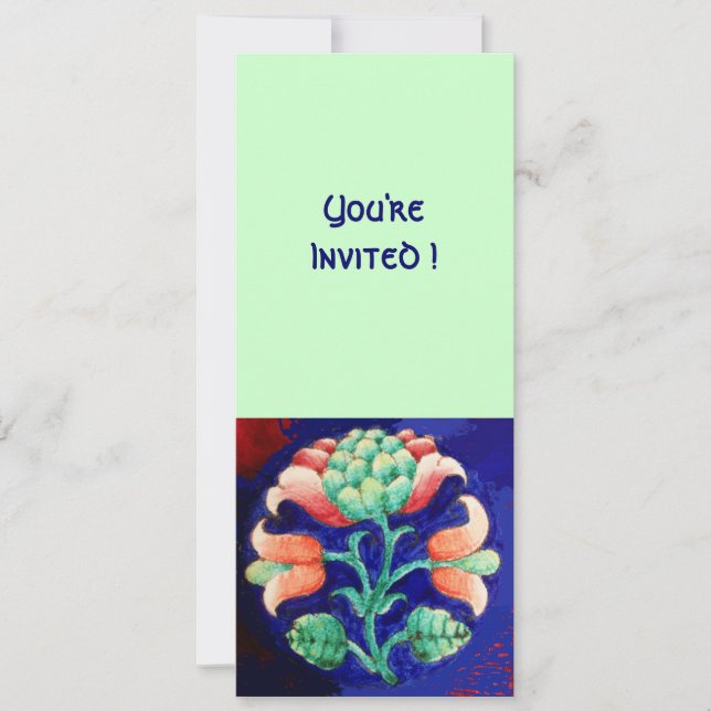 INVITATION FLEUR STYLISÉE/ROSE ROUGE VERT ORANGE BLEU FLORAL (Devant)