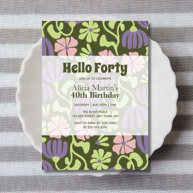Invitation Fleur Super vintage Bonjour Quarante Anniversaire (Créateur téléchargé)
