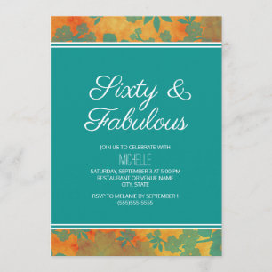 Invitation Fleur Teal Orange Soixante Fantastique Anniversair