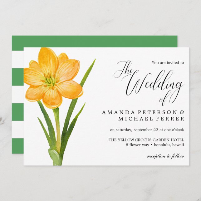 Invitation Fleur tendance Crocus Jaune mariage rustique (Devant / Derrière)