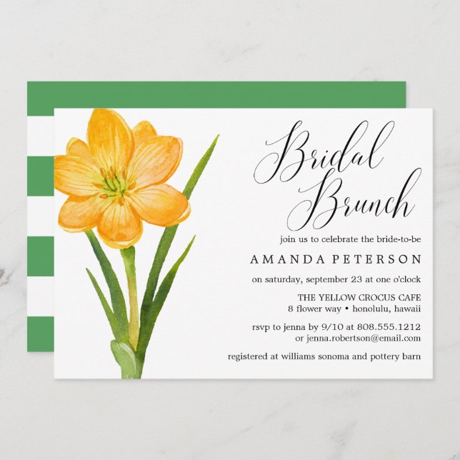 Invitation Fleur tendance JAUNE CROCUS mariage Brunch nuptial (Devant / Derrière)
