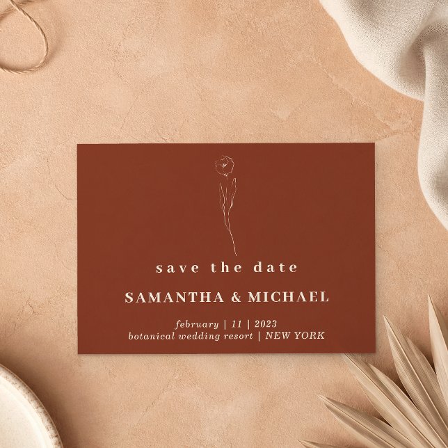 Invitation Fleur Terracotta Simple botanique Save the date (Créateur téléchargé)