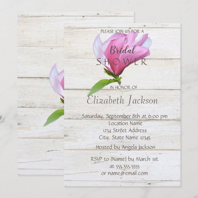 Invitation Fleur, Texture de bois de Magnolia  Lancement de b (Devant / Derrière)