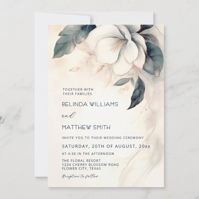 Invitation Fleur tridimensionnelle peinte (Devant)