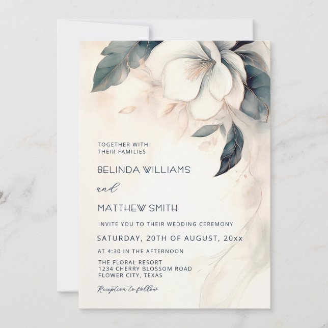 Invitation Fleur tridimensionnelle peinte (Devant)