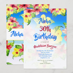 Invitation Fleur tropicale 30e Anniversaire Plage Aloha