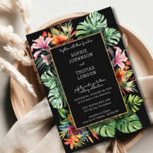 Fleur tropicale et feuilles mariage aquarelle fonc