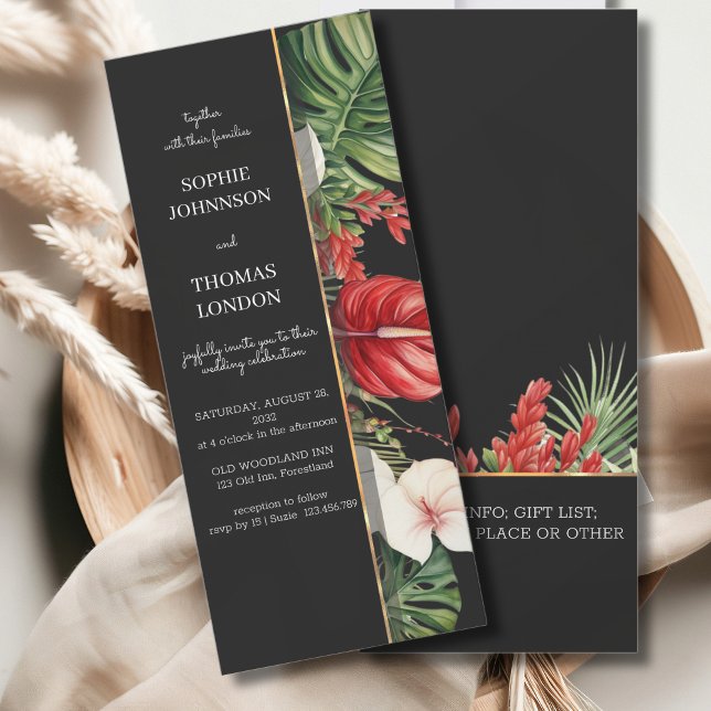 Invitation Fleur tropicale et mariage feuille couleur foncé (Créateur téléchargé)