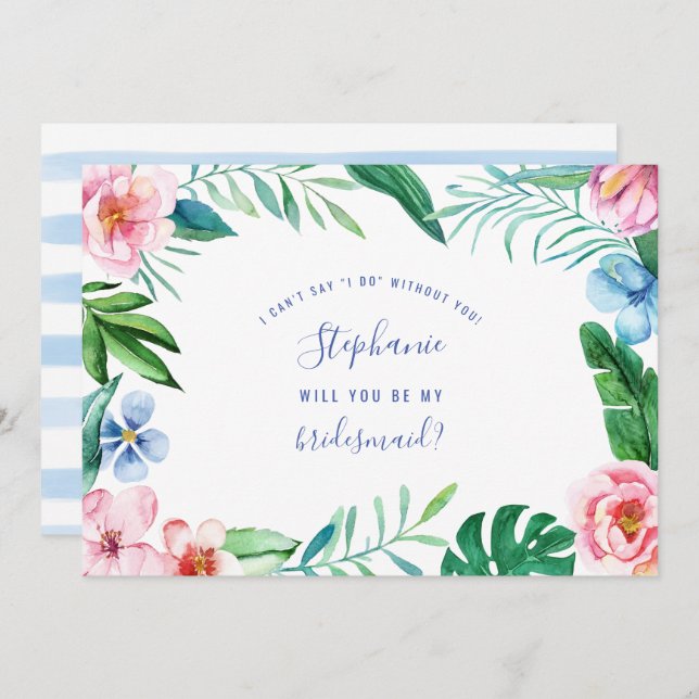 Invitation Fleur tropicale Hawaii Peony rose vert Bridesmaid (Devant / Derrière)