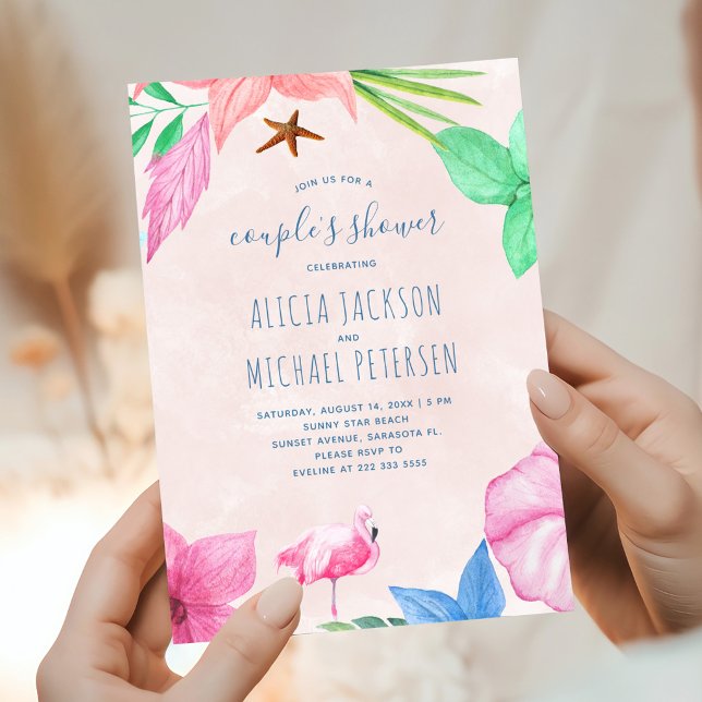 Invitation Fleur tropicale Hawaiian luau plage couples douche (Créateur téléchargé)