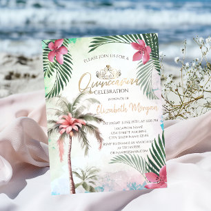 Invitation Fleur Tropicale Palmier Été Quinceañera