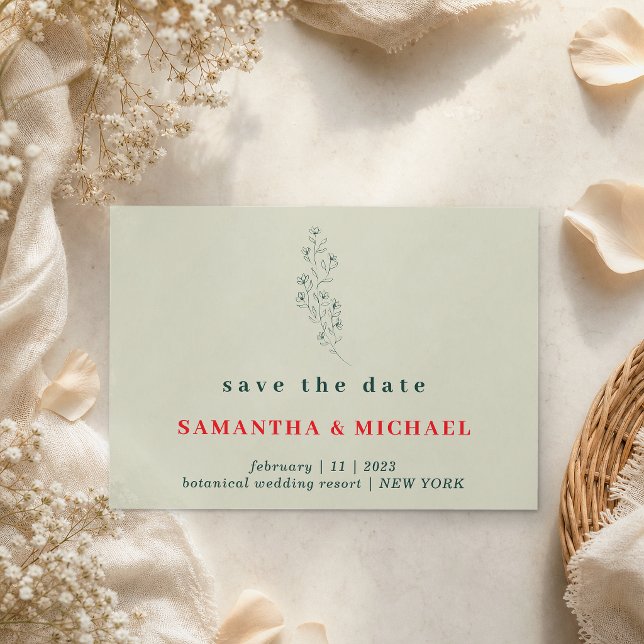 Invitation Fleur Vert Rouge Boho Rustique Sauvegarder date Ma (Créateur téléchargé)