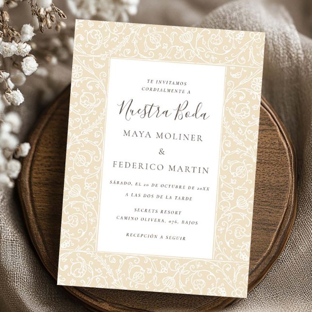 Invitation Fleur Vintage Crème Nuestra Boda Mariage (Créateur téléchargé)