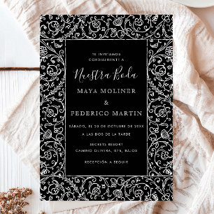 Invitation Fleur Vintage Noir & Blanc Nuestra Boda Mariage