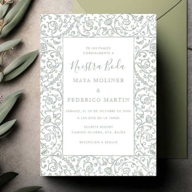 Invitation Fleur Vintage Vert Sauge Nuestra Boda Mariage (Créateur téléchargé)