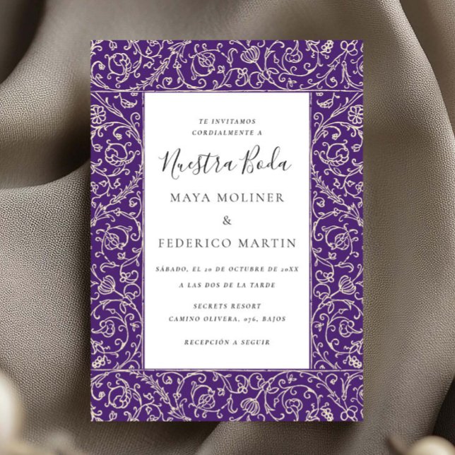 Invitation Fleur Vintage Violet Nuestra Boda Mariage (Créateur téléchargé)