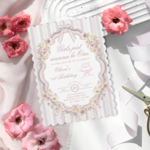 Invitation Fleur Vintage Voudrais être Un Premier Anniversair