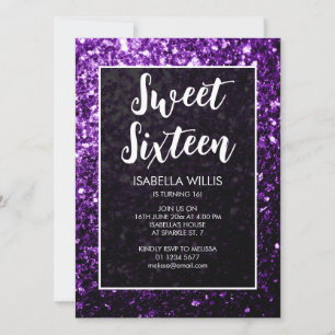 Invitation Fleur violet foncé Sweet 16 élégant script