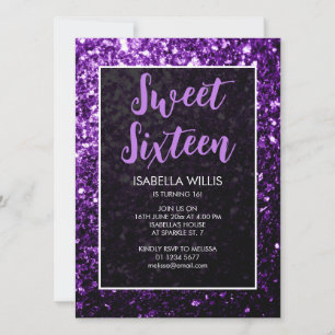 Invitation Fleur violet foncé Sweet 16 élégant script