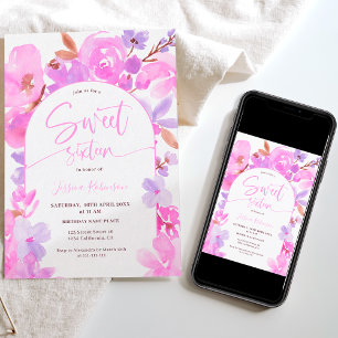 Invitation Fleur violet rose clair Sweet 16