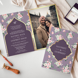 Invitation Fleur violet rose tout en un mariage Anand Karaj