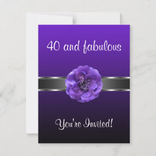 Invitation Fleur Violette Argent Fabuleux 40ème