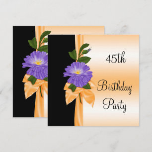 Invitation Fleur Violette Élégante & Ruban Orange 45e