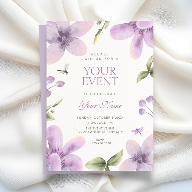 Invitation Fleur violette florale (Créateur téléchargé)