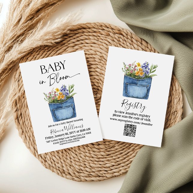 Invitation Fleur Western Denim Pocket Bébé en Fleur Shower (Créateur téléchargé)