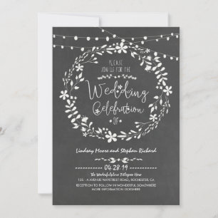 Invitation Fleur Wreath Rustic String Lumières Mariage Invite