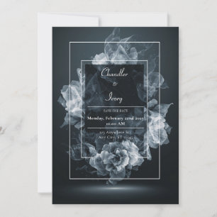 Invitation Fleurale Blanche Abstraite Éthérée et Fumée Mariag