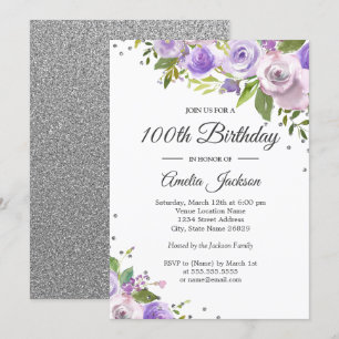 Invitation Fleurie Anniversaire 100 Ans Étincelle