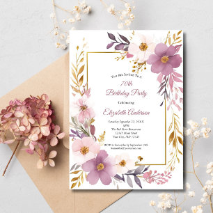 Invitation Fleurie Aquarelle Rose Mauve Or pour 70