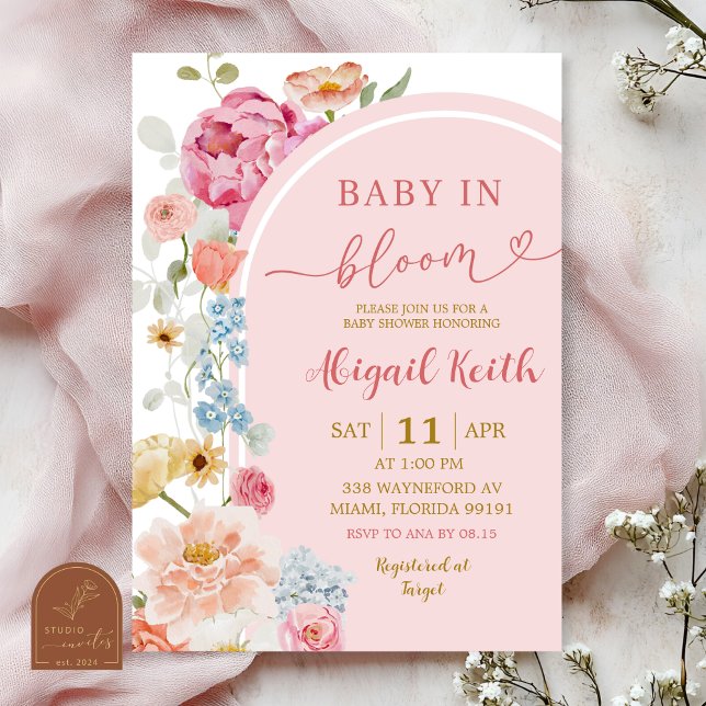 Invitation Fleurie Colorée pour Bébé de Printemps  (Créateur téléchargé)