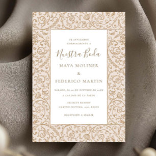Invitation Fleurie Crème et Or Vintage Nuestra Boda Mariage