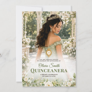 Invitation Fleurie de Quinceañera Vert Sauge pour