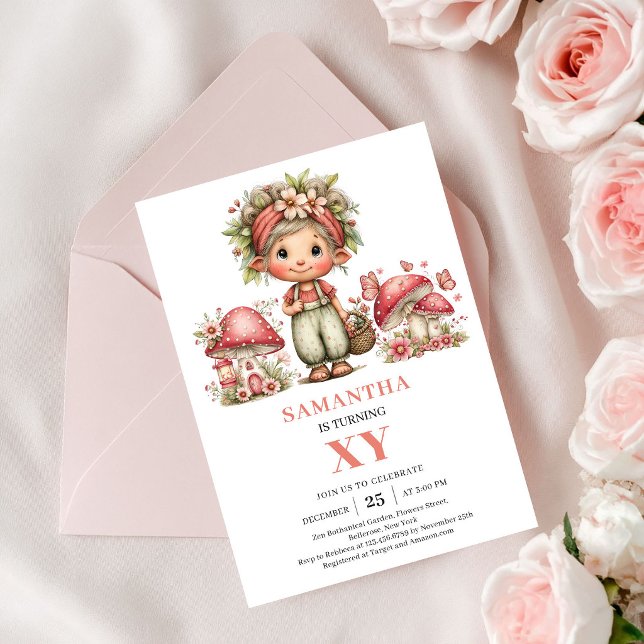 Invitation Fleurie Fée 3ème Anniversaire Rose Pâle (Floral Fairy 3rd Birthday Blush Pink Invitation)