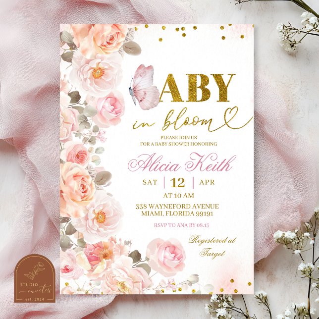 Invitation Fleurie Fleur de Bébé Rose en Fleur (Créateur téléchargé)