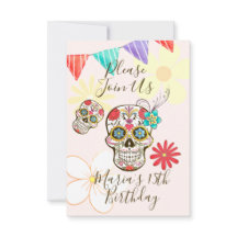 Invitation Fleurie Hippie Crâne de Sucre Rose Douc