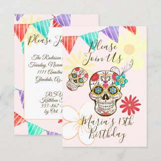 Invitation Fleurie Hippie Crâne de Sucre Rose Douc
