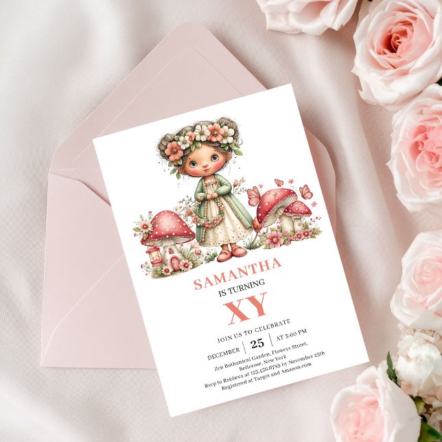 Invitation Fleurie Mignonne pour le 1er Anniversai (Pink Fairy 1st Birthday Cute Floral Invite Card)