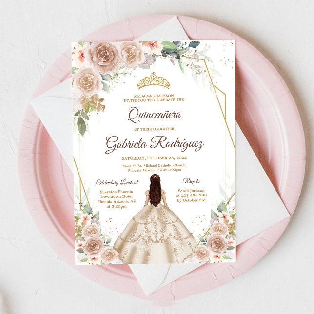 Invitation Fleurie Or Quinceanera (Créateur téléchargé)