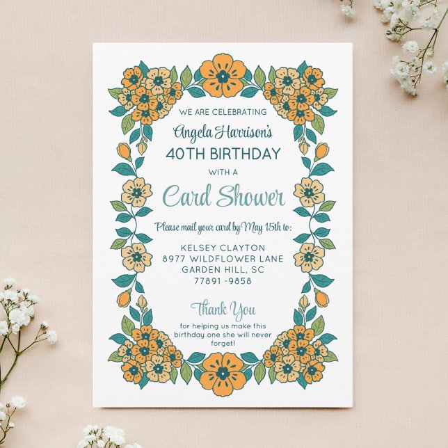 Invitation Fleurie Orange pour Anniversaire 40 Ans (Créateur téléchargé)