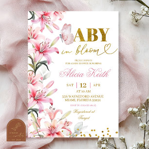 Invitation Fleurie Papillon Bébé Rose en Fleur