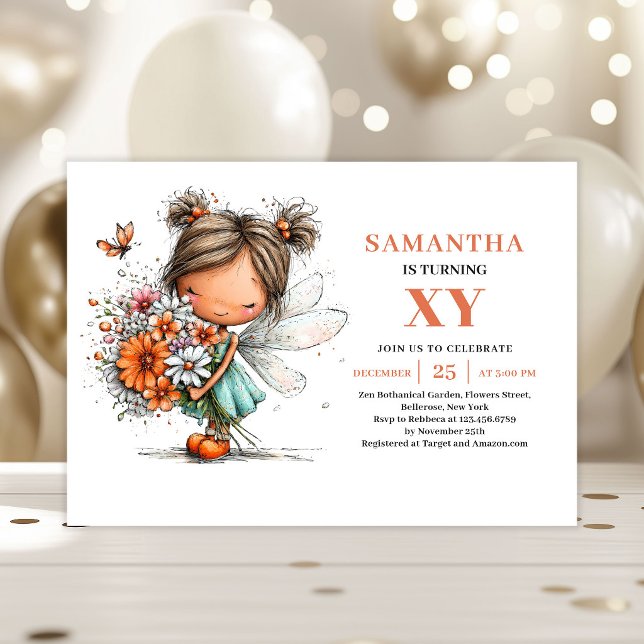 Invitation Fleurie Pastel pour l'anniversaire de l (Cute Fairy Girl Birthday Floral Pastel invitation)