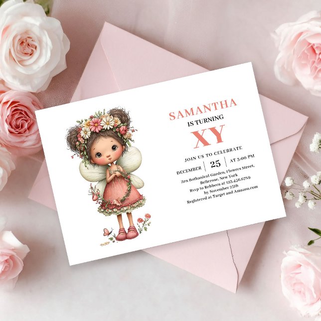 Invitation Fleurie Pastel pour le 1er Anniversaire (Cute Fairy Girl 1st Birthday Pastel Floral invitation)
